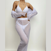 4-teilige Bademode mit langärmligem Umschlagkragen und Neckholder-Hose